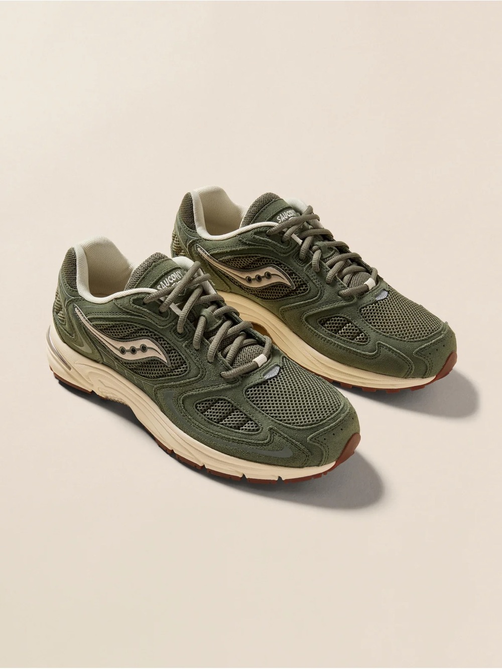 Saucony Grid Jazz 9 Olive Green Mesh & Suede Running Shoes
